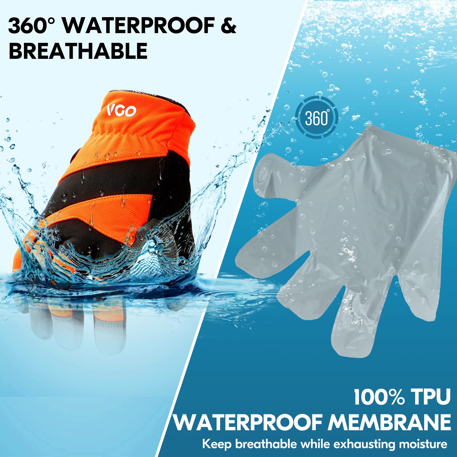 Vgo... 0℃/32°F Winter Cow Leather Work Gloves, Cold Weather Waterproof Safety Work Gloves,Cold Storage or Freezer Use - Image 3