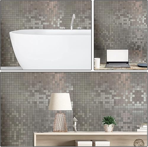 Miniatura 2 de XUANINY Azulejos de 10 hojas de azulejos en muro para despegar y pegar, superficie de aluminio cepillado de mosaico de metal para pared de cocina