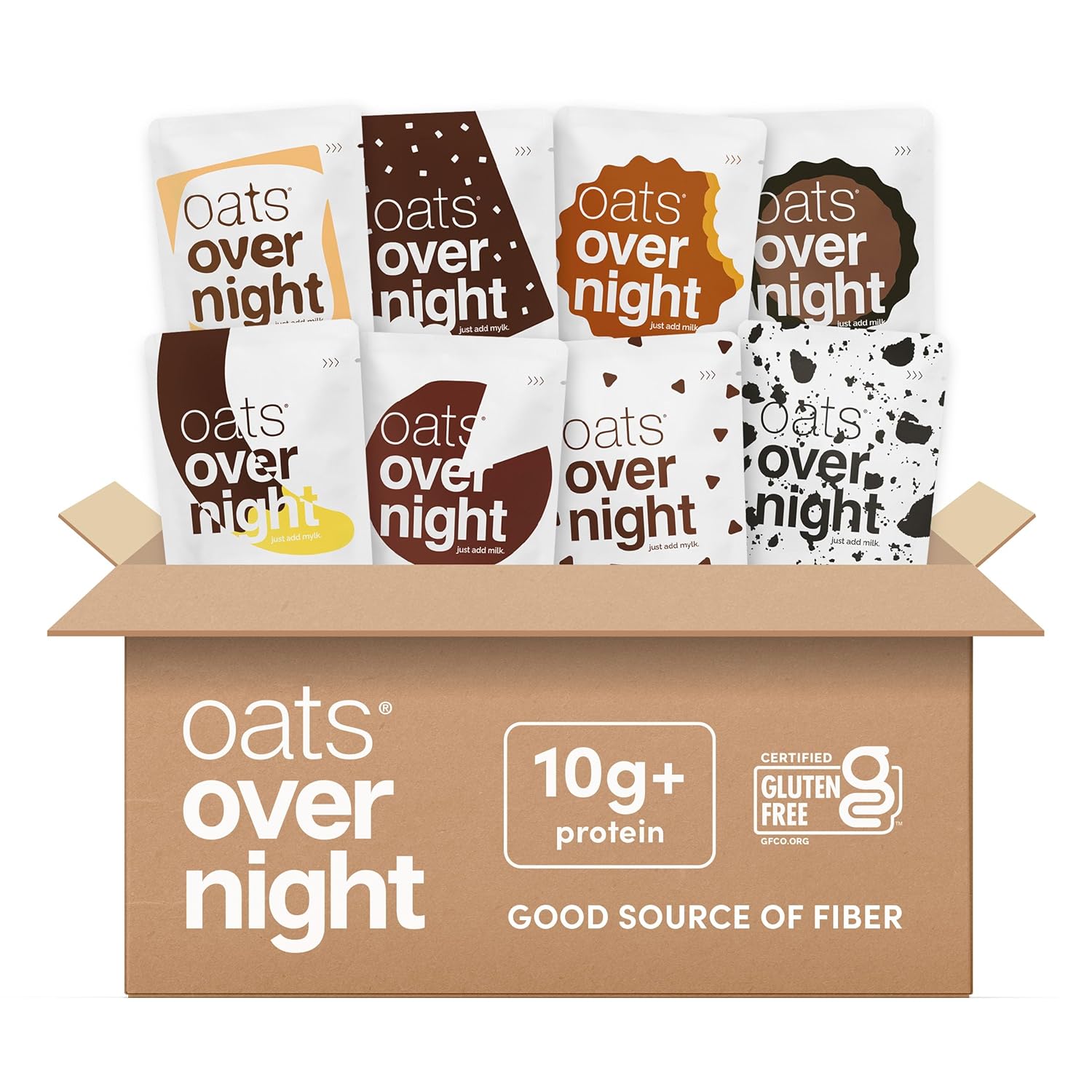 Oats Overnight Chocolate Variety Pack - High Protein, High Fiber Breakfast Protein Shake - Gluten Free Oatmeal, Non GMO High Protein Oatmeal - Smores, Dark Chocolate Sea Salt & More Flavors (16 Pack)