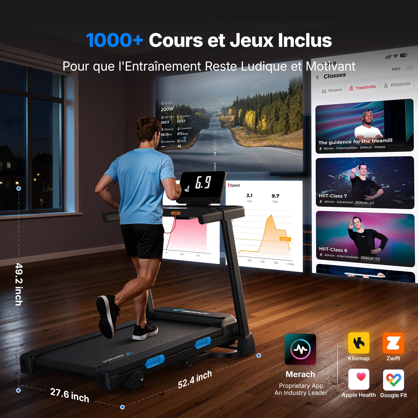 MERACH Tapis de Course Pliable Inclinable, 2.5HP Vitesse Réglable 0.8-12km/H, Tapis de Marche avec Écran LED