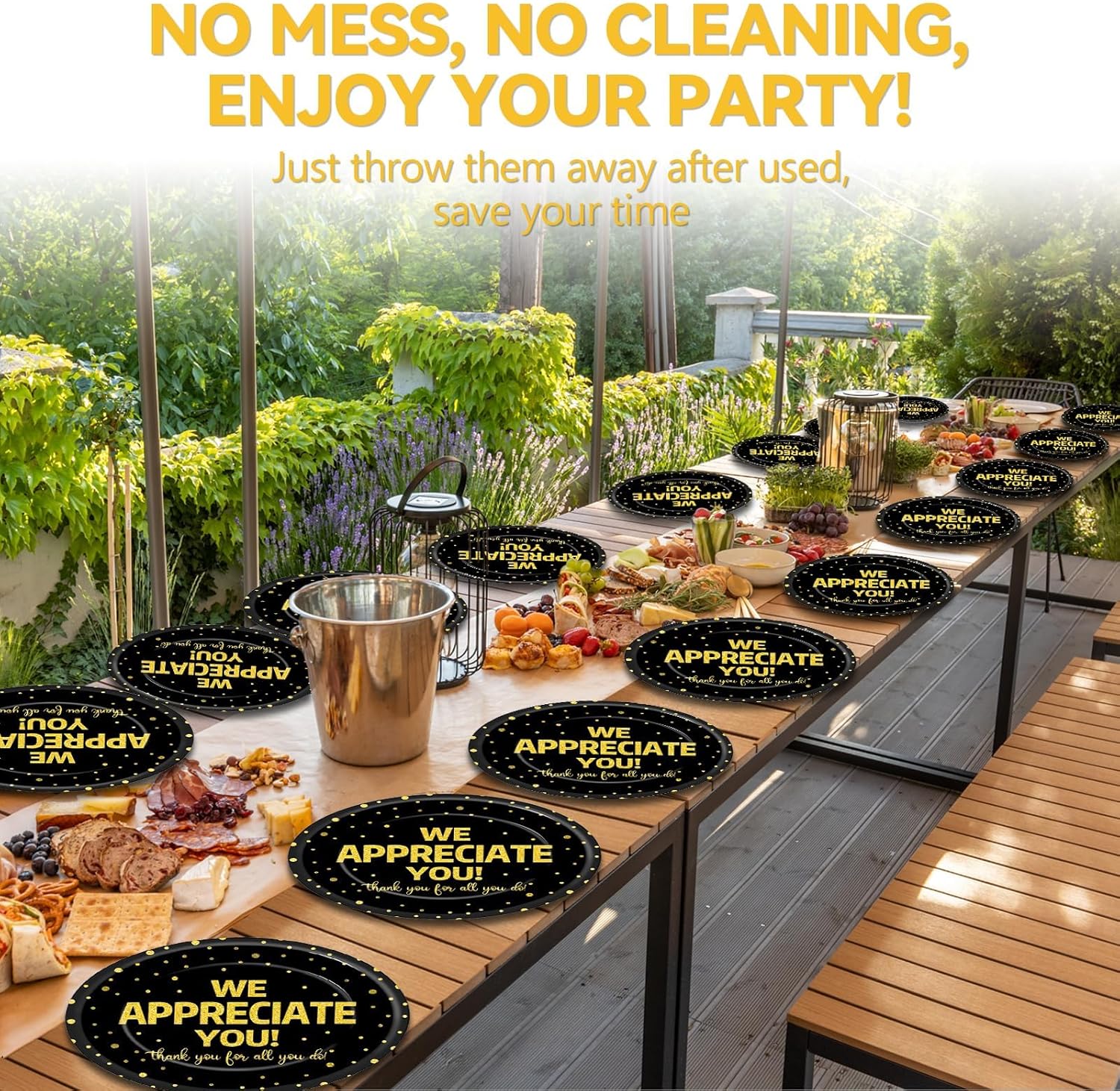 50Pcs We Appreciate You Plates Black Gold Thank You CNA Decorations Oval Paper Plate, Large 11 Inch Employee Appreciation Decor for Volunteer Teacher Doctor Nurse Staff - Image 5