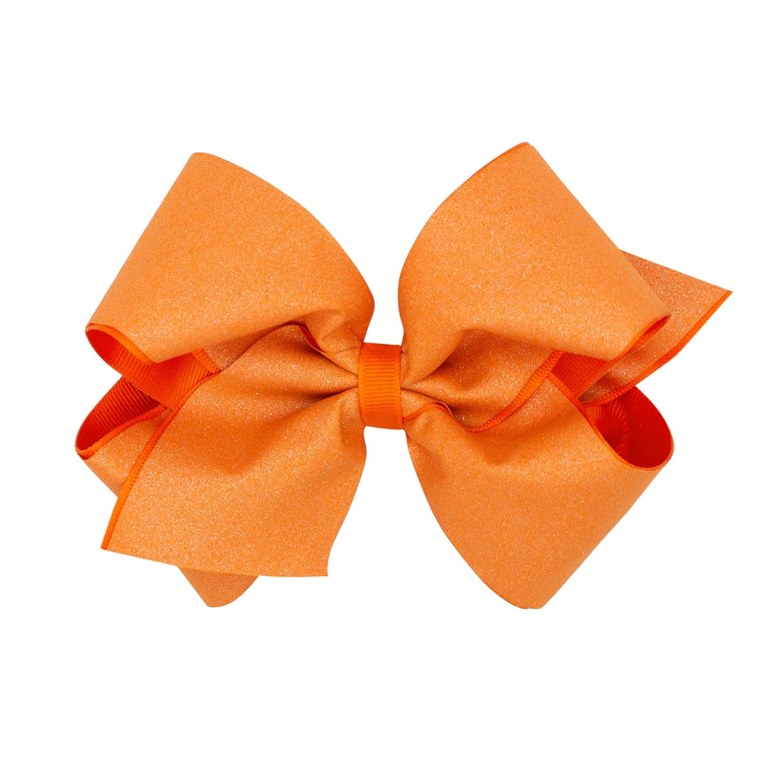 Wee Ones Girls' Shimmer Fabric Hair Bow with Grosgrain Underlay and Wrap Center on WeeStay No-Slip Clip, King, Orange