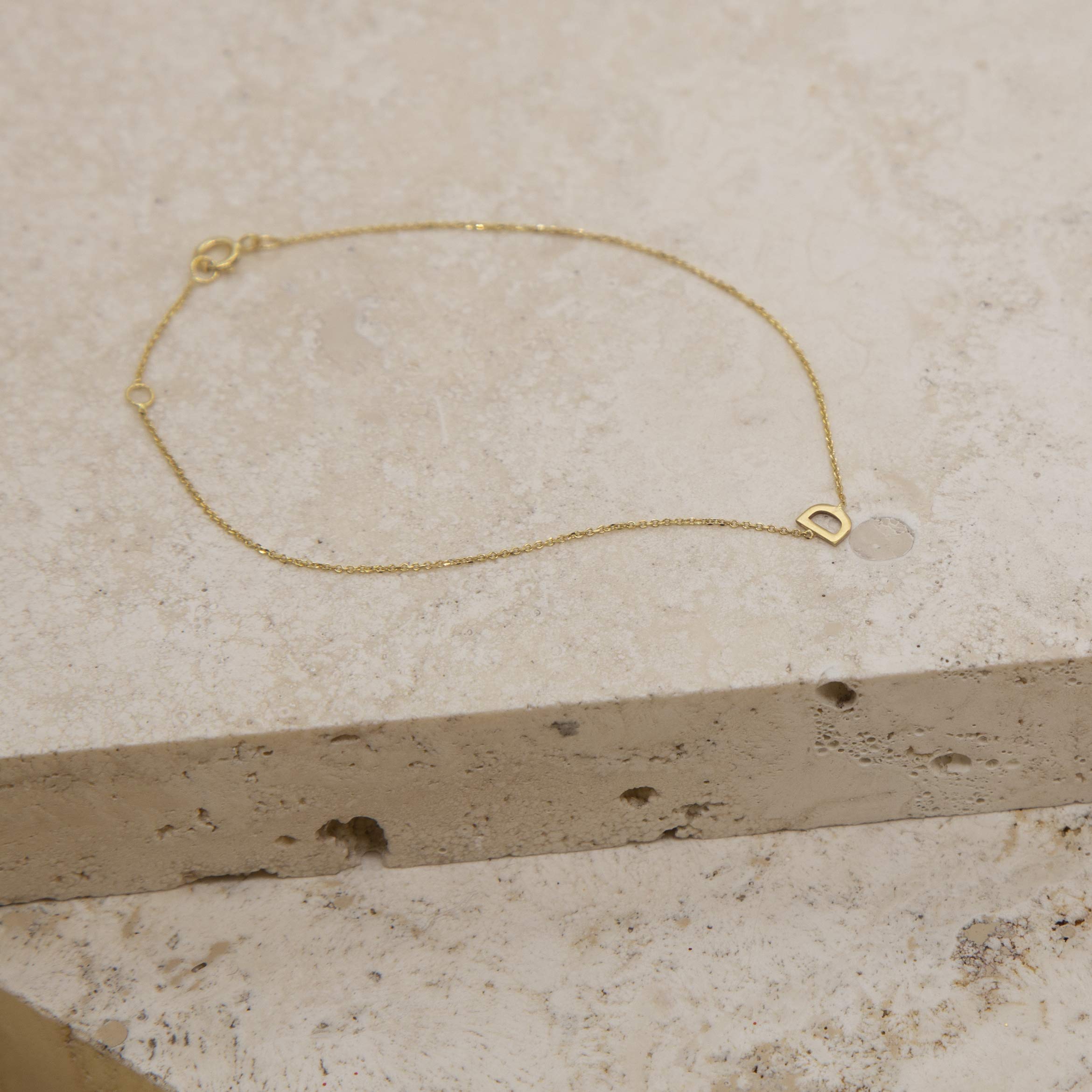 Carissima Bracciale da donna in oro 9 kt, con iniziale, regolabile, 15-18 cm