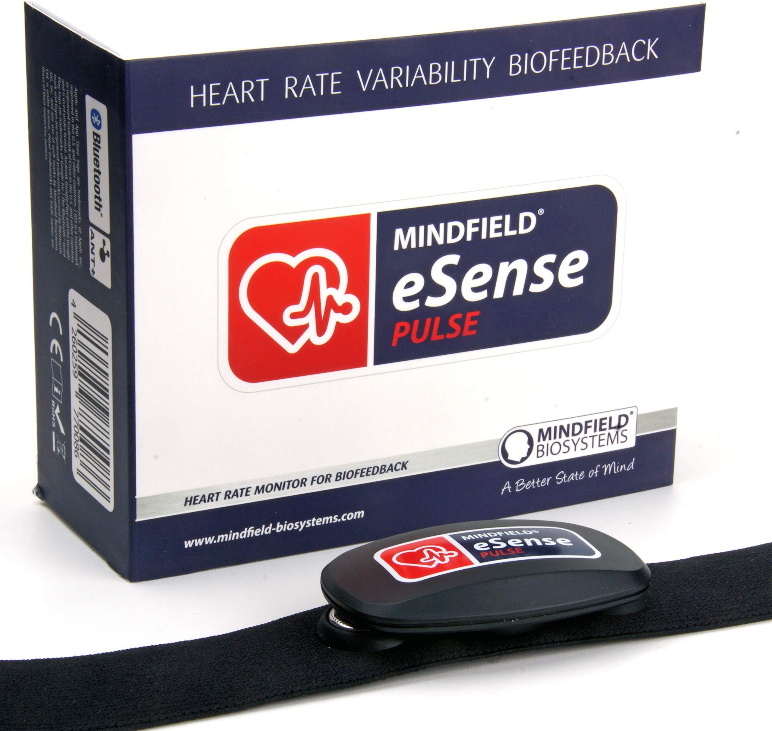 Mindfield eSense Pulse: Optimal HRV Biofeedback - Bluetooth Heart Rate Monitor Chest Strap - With free app for iOS and Android