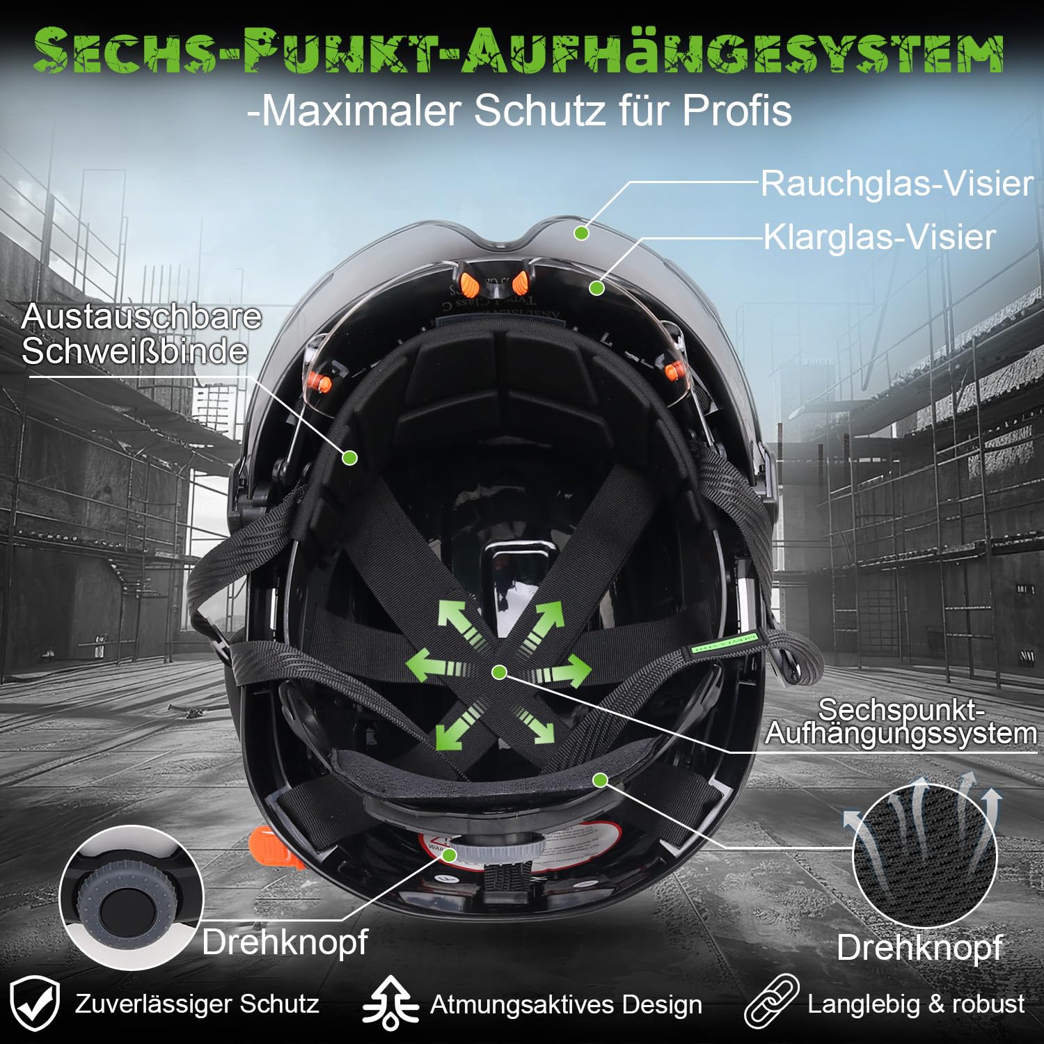 GREEN DEVIL Mervex Casque de protection forestier avec lunettes de protection à double verre EN166 et silencieux EN352 SNR32dB, certifié EN397, matériau ABS unisexe pour le jardinage, les chutes de