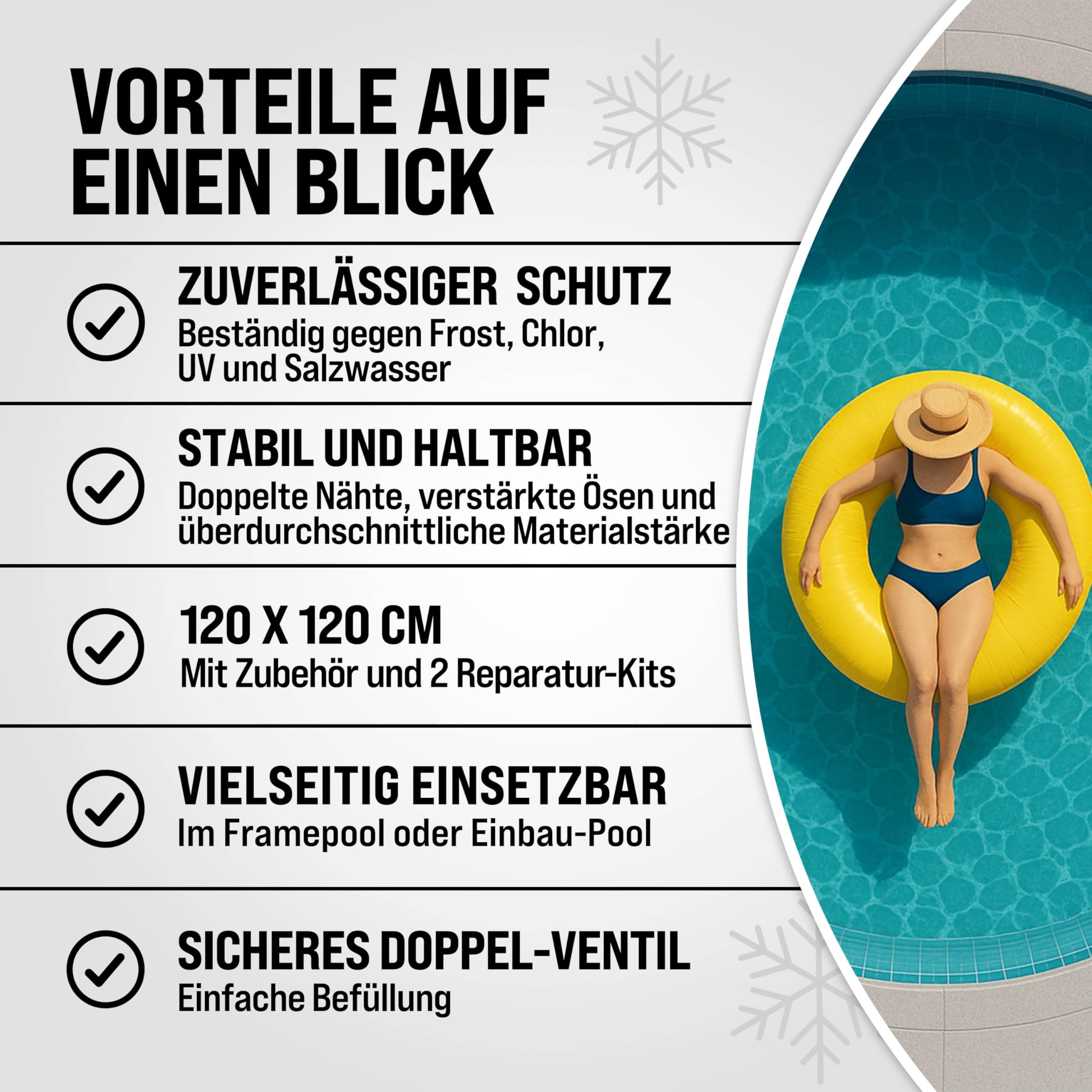 MONZANA® 6X Poolkissen Winter XL Chlorbeständig Seil PVC Verstärktes Material bis -20°C Doppelnaht Sicherheitsventil 4 Ösen Luftkissen Pool Abdeckung
