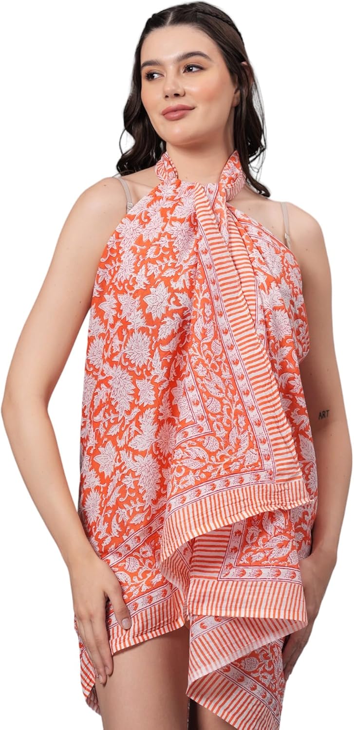 100% Cotton Printed Women's Sarongs Beach Wrap Sheer Bikini Wraps Cover Ups for Swimwear Sarong Pareo Skirt Swimsuit Coverups Long Bathing Suit Scarf (73" x 44") - Image 7