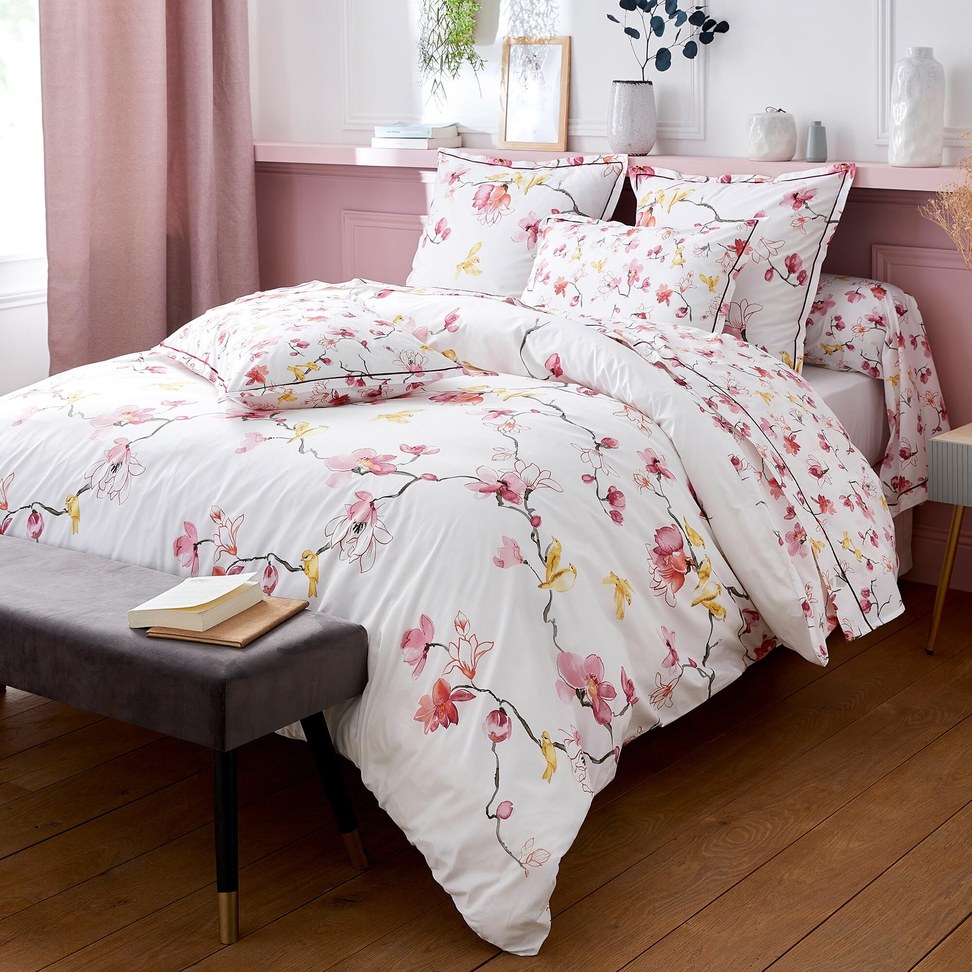 Linnea Sábana encimera de 280 x 325 cm, Ropa Cama, Percal de 100 % Algodón, Color Rosa