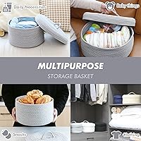 Vista 76 de Sea Team Round Cotton Rope Storage Basket with Lid, Lidded Woven Storage Bin, Nursery Storage Container, Diaper Caddy, Baby Shower Basket, Box, Cream