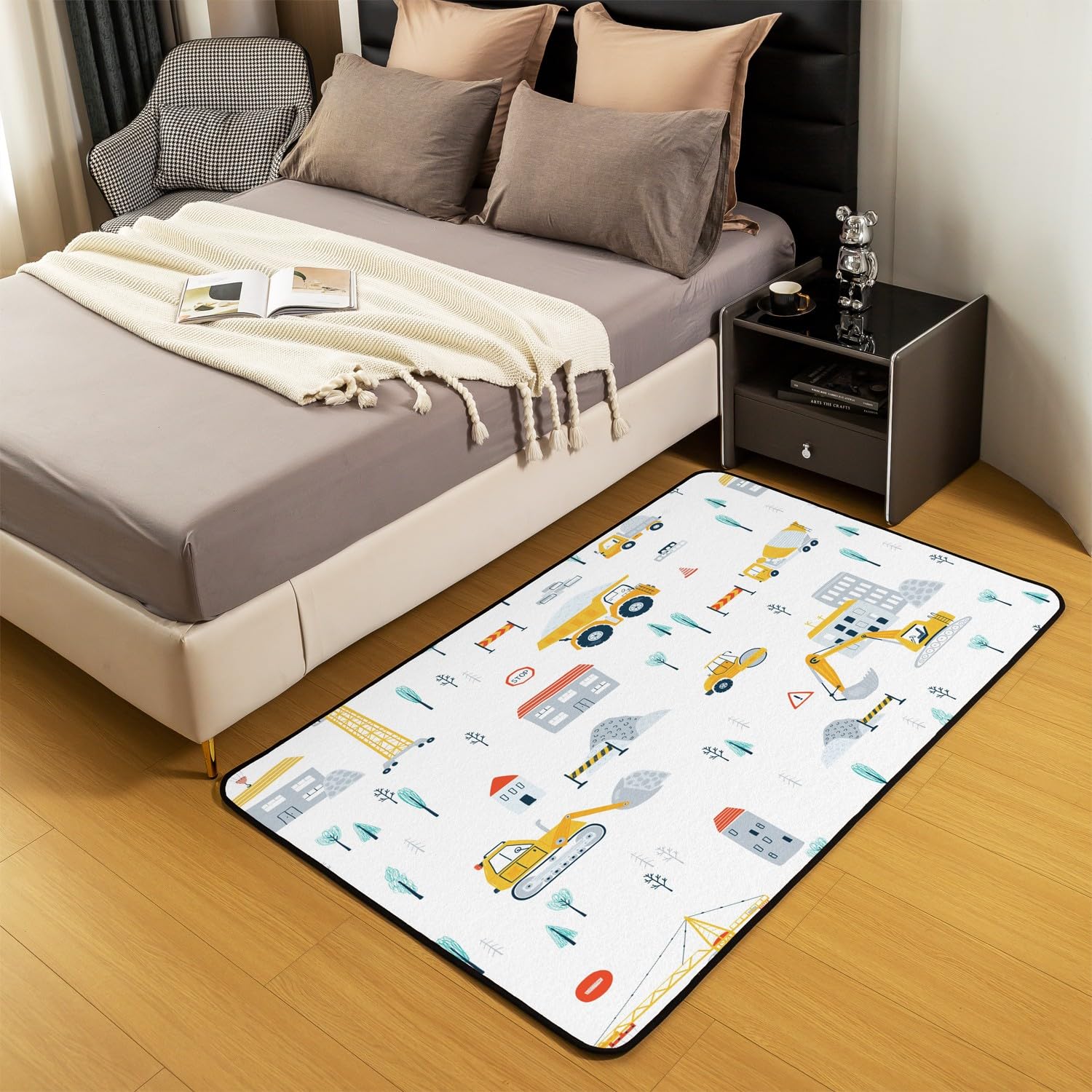 Escavatore Area Tappeto 150*200 cm Veicoli di Costruzione Stampa Tappeti per Soggiorno Camera da Letto per Bambini Cartoon Auto Tappeto Decorativo Set Costruzione Camion Cantiere Decorazione Tappetino