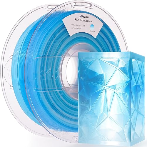 AMOLEN PLA 3D Printer Filament, Clear PLA Filament 1.75mm Transparent Blue White, with Light Transmission Feature, Compatible with Most FDM Printer, PLA Transparent, 1KG/2.2lb