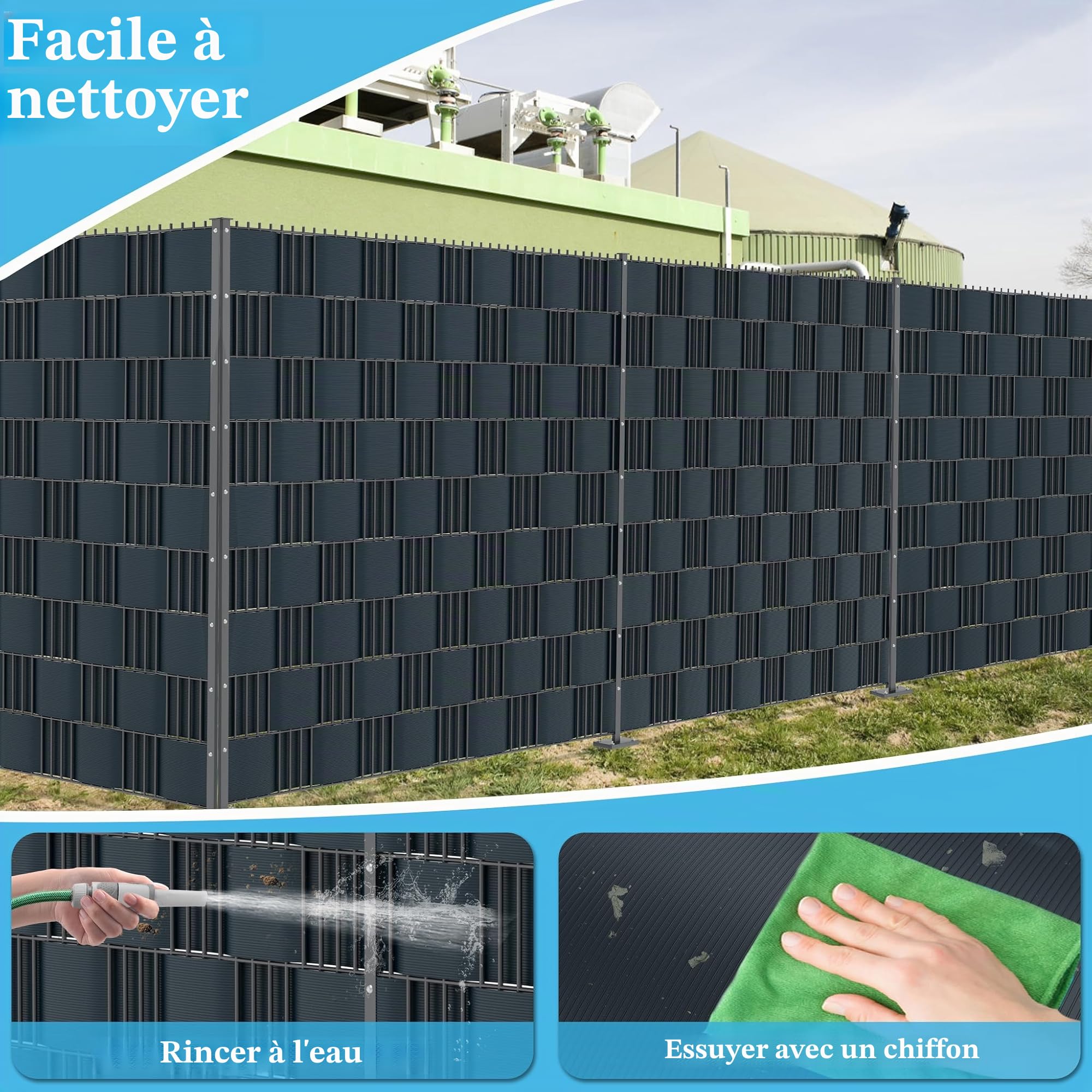 UISEBRT Bandes brise-vue en PVC rigide pour clôture à double tige 20 pièces Rouleau de protection visuelle opaque, protection contre le vent pour jardin et balcon, 2,5m x 19cm Anthracite