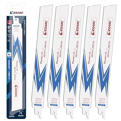 Miniatura 1 de EZARC Hoja de sierra recíproca, hojas de sierra bimetálicas de 9 pulgadas 14+18TPI para demolición de acero R910DM (paquete de 5)