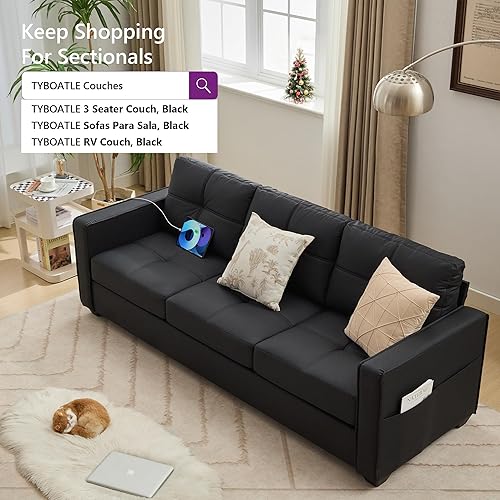 Miniatura 5 de TYBOATLE Sofás de cuero sintético de 88 pulgadas de ancho para sala de estar con bolsillos laterales, moderno y cómodo sofá de cuero de mediados de