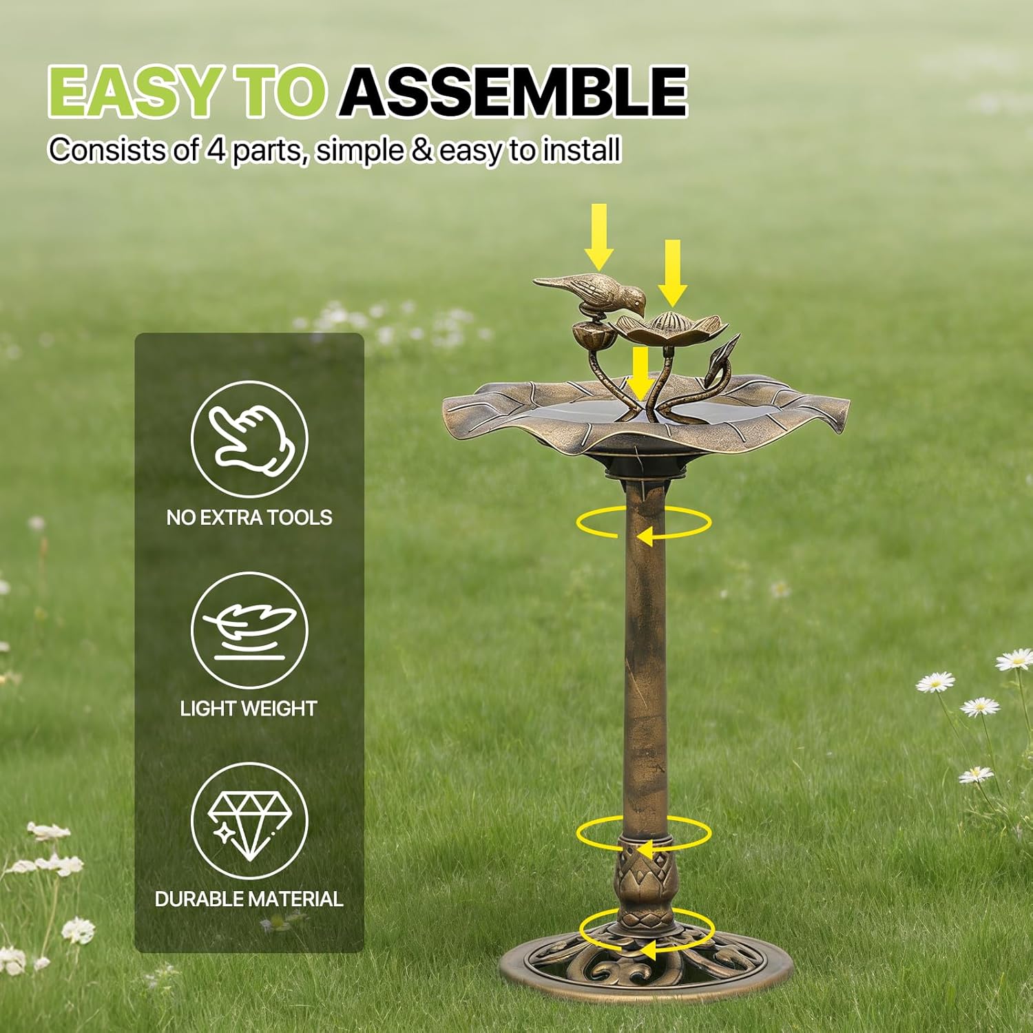 Magshion 35" Outdoor Bird Bath and Feeder for Outside, Pedestal Birdbath with Vintage Lotus Design, Durable Polypropylene Construction, Stunning Garden Accent for Lawn, Backyard & Patio, Bronze