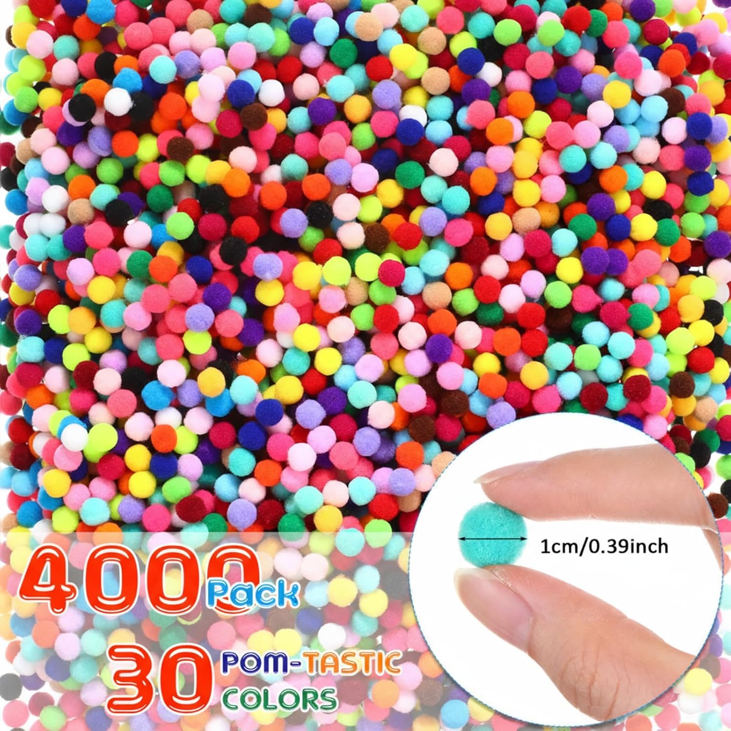 Yunsailing 4000 Pcs Pom Poms for Crafts 1cm Assorted Mini Pompom Balls Bulk Multicolor Small Pompom Balls Home DIY Arts Craft Making Decorations