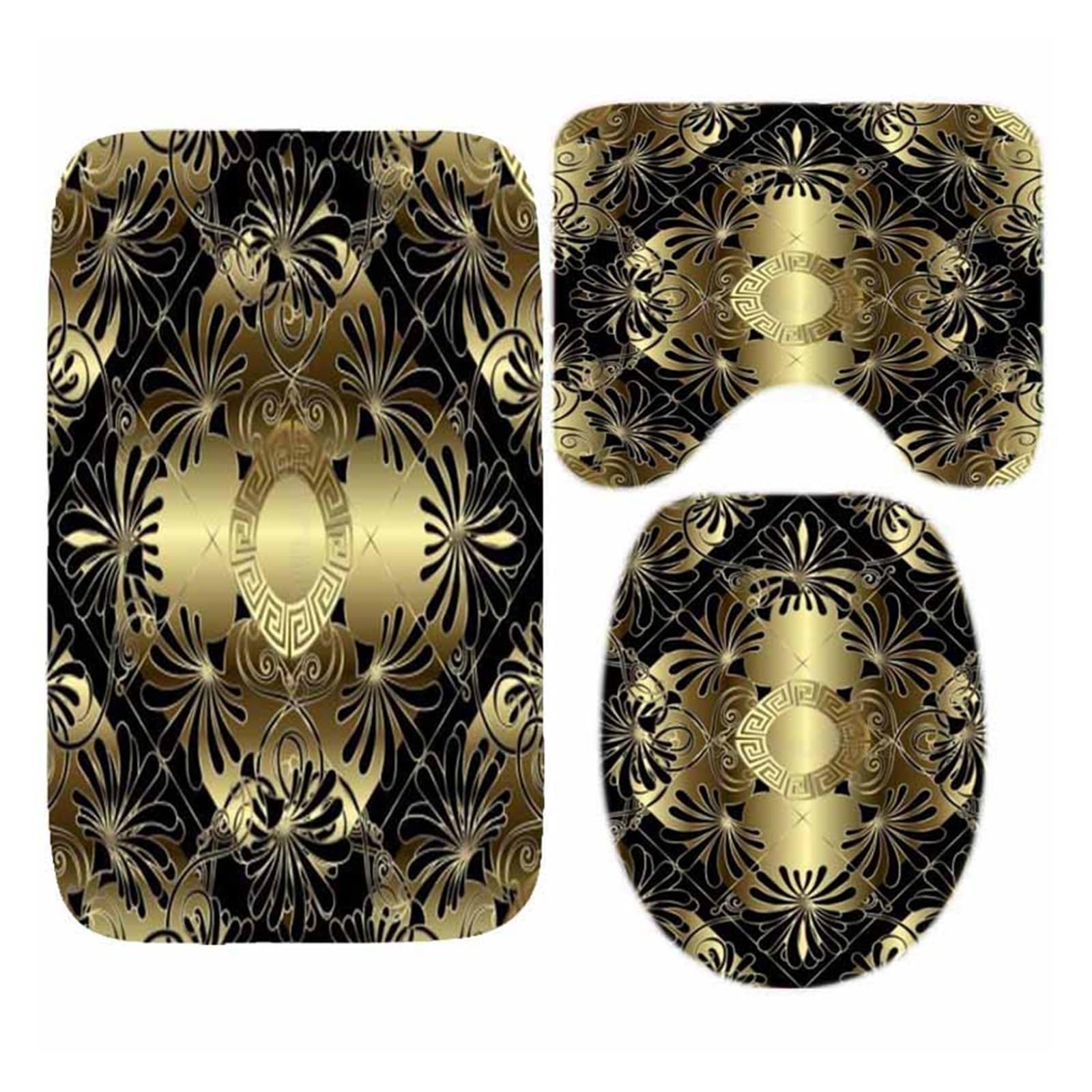 GSJNHY Pattern Shower Curtain and Rug Set Abstract Geometric Bathroom Mats Rugs Toilet Decor Mat (Color : YLQ3046-3PCS Set30)