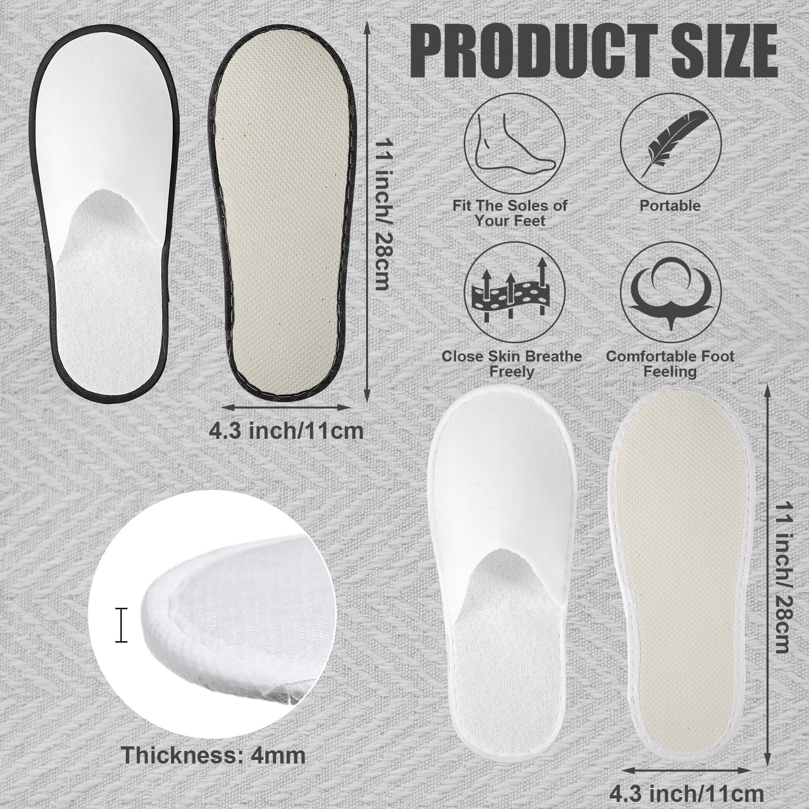 Ramede Non-Slip Disposable Fluffy Closed-Toe Slippers