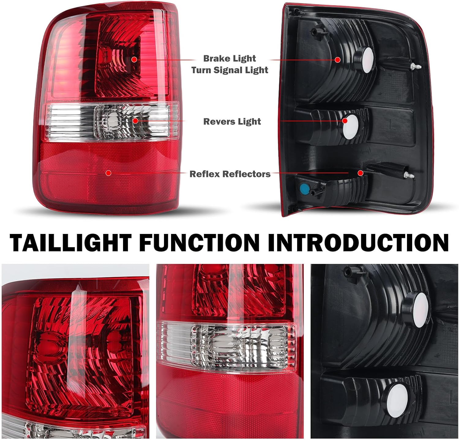 Tail Light Compatible with Ford F150 2004-2008 Left Driver Side Replaces FO2800182 5L3Z13405CA 6L3Z13405BA Taillight Assembly Brake Reverse Running Turn Light (No Bulb)