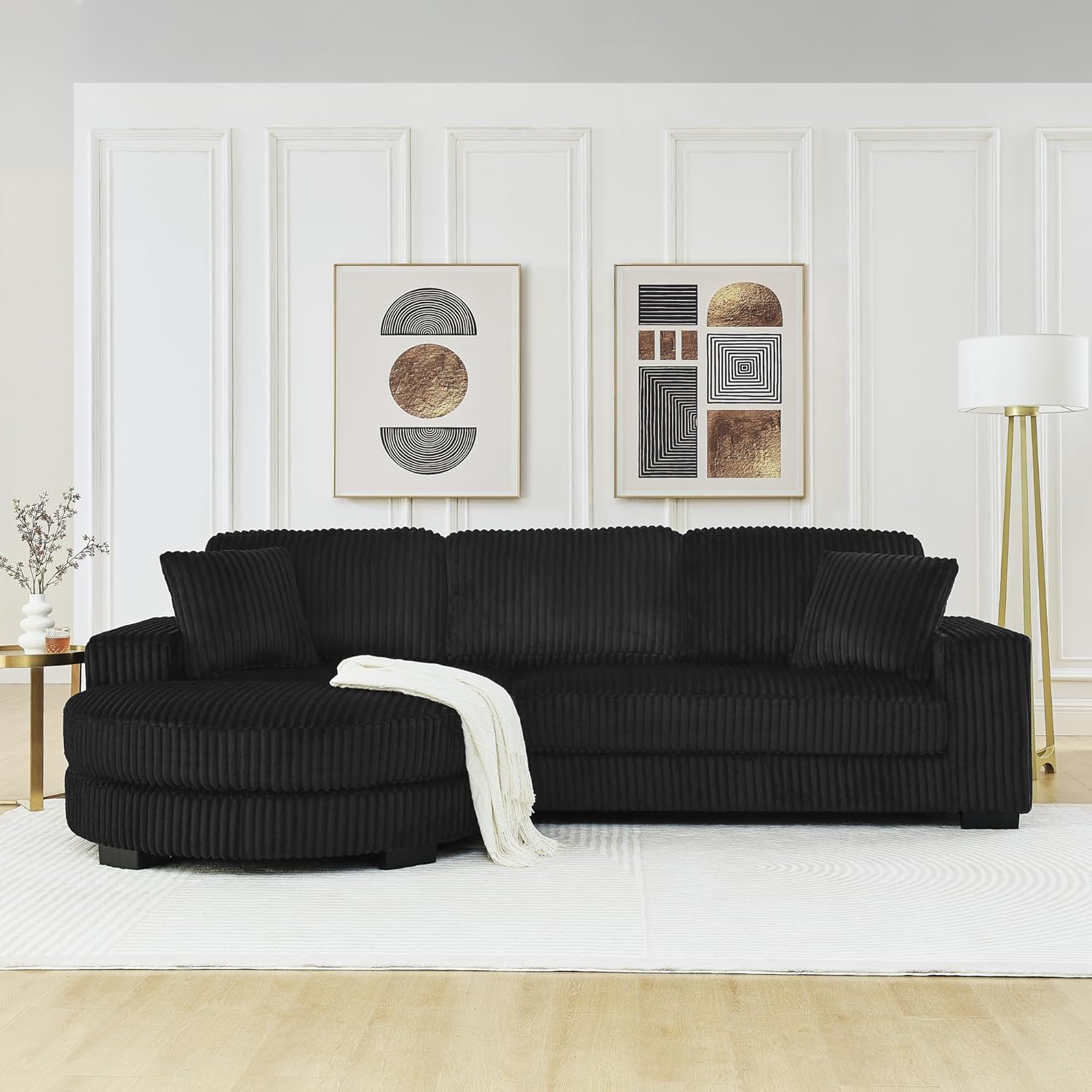 ECLYL, Comfortable Compression L-Shaped Modular Combination Sofa, Compression Combination, Modern Minimalist Corduroy Sofa, Suitable for Living Room and Bedroom (Black3)