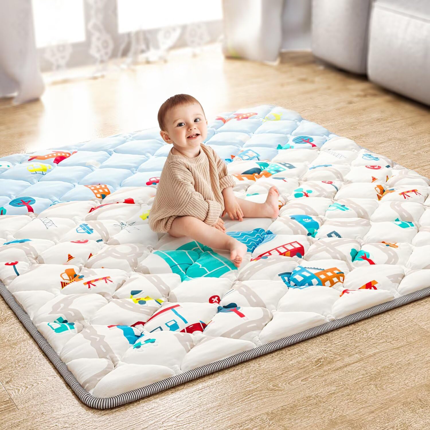 Premium Foam Baby Play Mat 50x50 Playpen Mat Car Portable Playmats Thicker Waterproof Baby Floor Mat Non-Slip Cushioned Crawling Mat for Babies