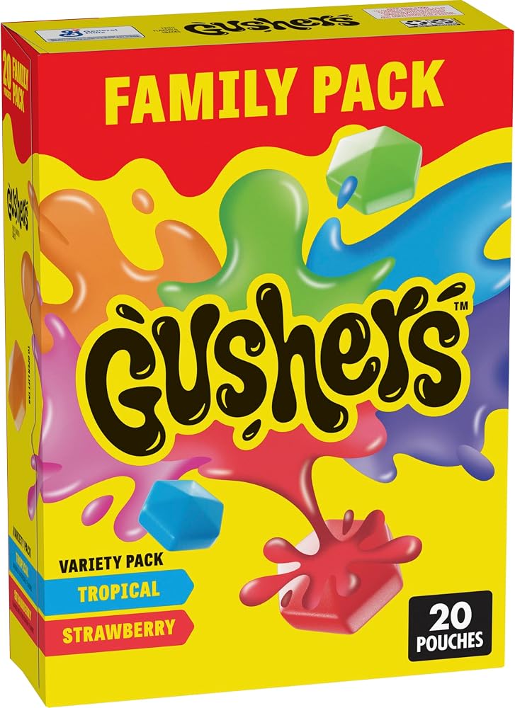 Gushers Tropical & Strawberry Fruit Snacks, 20 ct, 16oz | Juicy Liquid Center in Every Bite, Gluten Free, Gelatin Free, Good Source of Vitamin C, Family Pack, Ideal for Lunch Boxes
