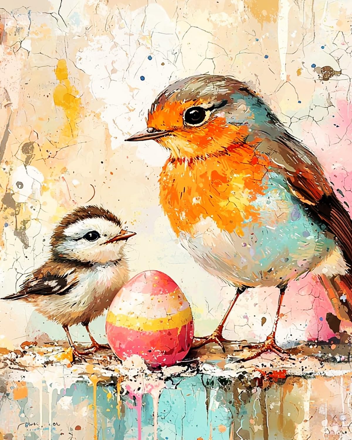 Liubaishi Multicolour Paint By Numbers For Adults, Spring Birds With Chicks, 40X50 Cm Acrylic Canvas Kit