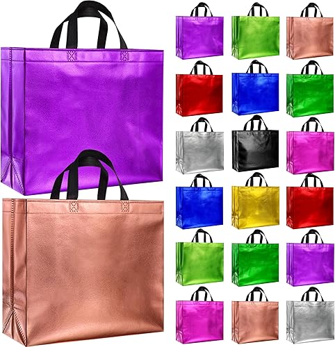 BLEWINDZ 20 bolsas de regalo grandes  Bolsas de compras reutilizables de 13 x 5 x 11 pulgadas con asas, perfectas como bolsas de recuerdo de fiesta,
