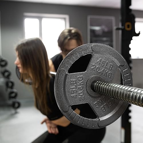 Miniatura 7 de Fitvids Placa olímpica de hierro fundido de 2 pulgadas para entrenamiento de fuerza y levantamiento de pesas, múltiples pesos disponibles