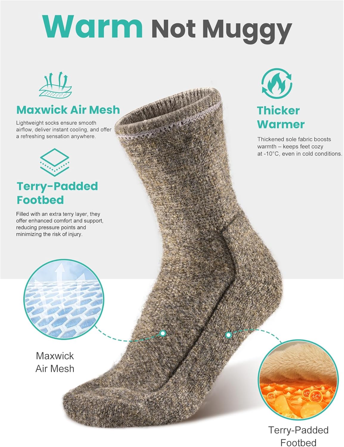 Alpaca Wool Diabetic Socks for Women - Non Binding Wide Fit,Moisture Wicking,Warm,Breathable,Seamless Toe,2 Pairs - Image 5