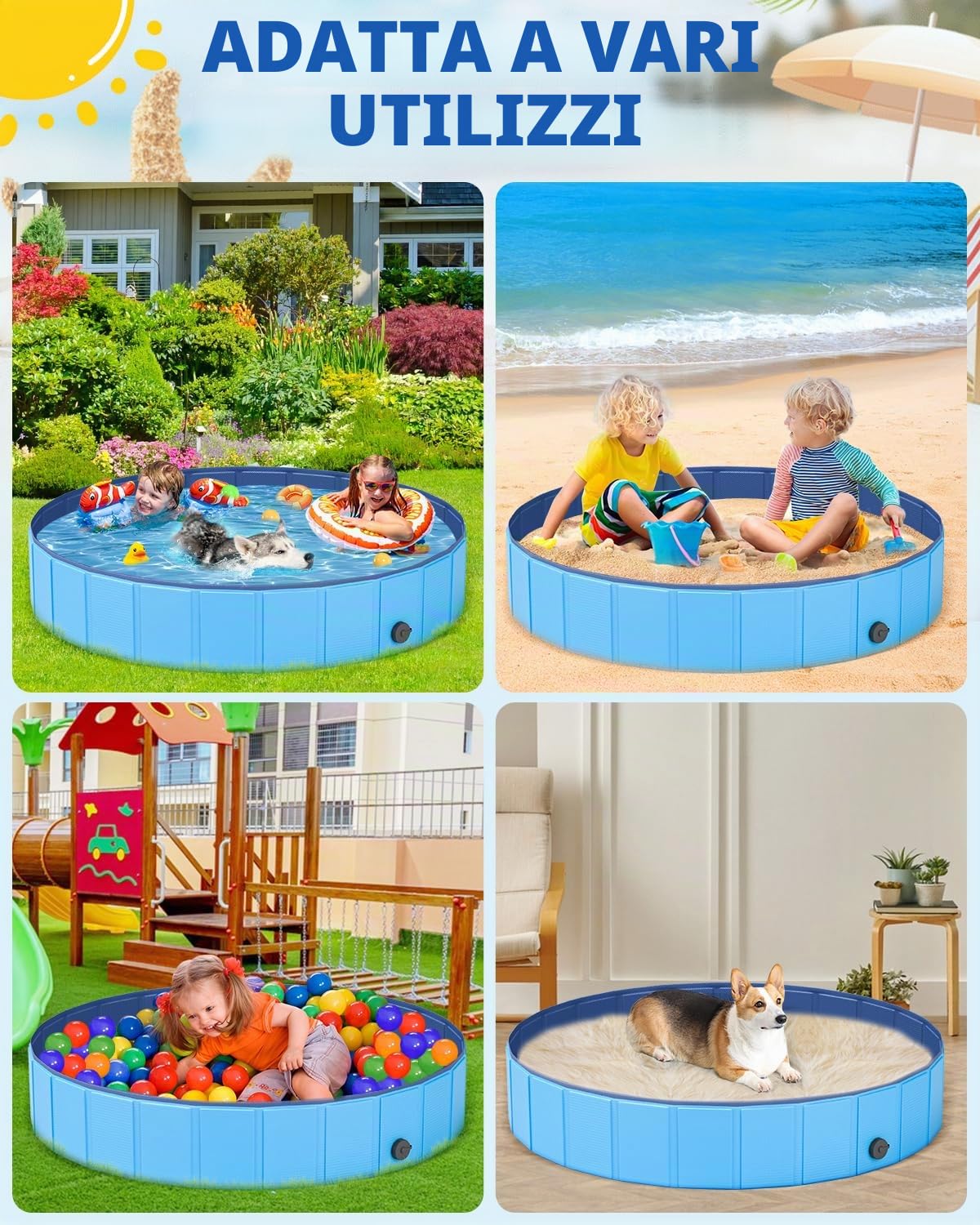 Piscina cani, piscina bambini, vasca da bagno portatile per cani, piscina pieghevole per cani, piscina in plastica per cani, Per far nuotare e fare il bagno agli animali domestici (120 x 30 cm)