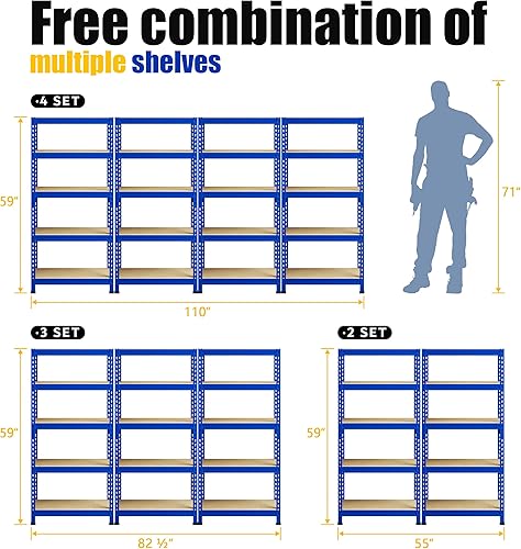 Miniatura 8 de PrimeZone Estantes de almacenamiento, paquete de 2 estantes de almacenamiento ajustables de 5 niveles, estante de almacenamiento de metal resistente