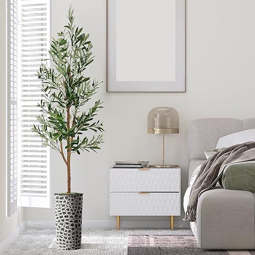Miniatura 3 de Árbol artificial en maceta moderna, árbol de seda de olivo falso para decoración del hogar en interiores y exteriores, altura total 68 pulgadas