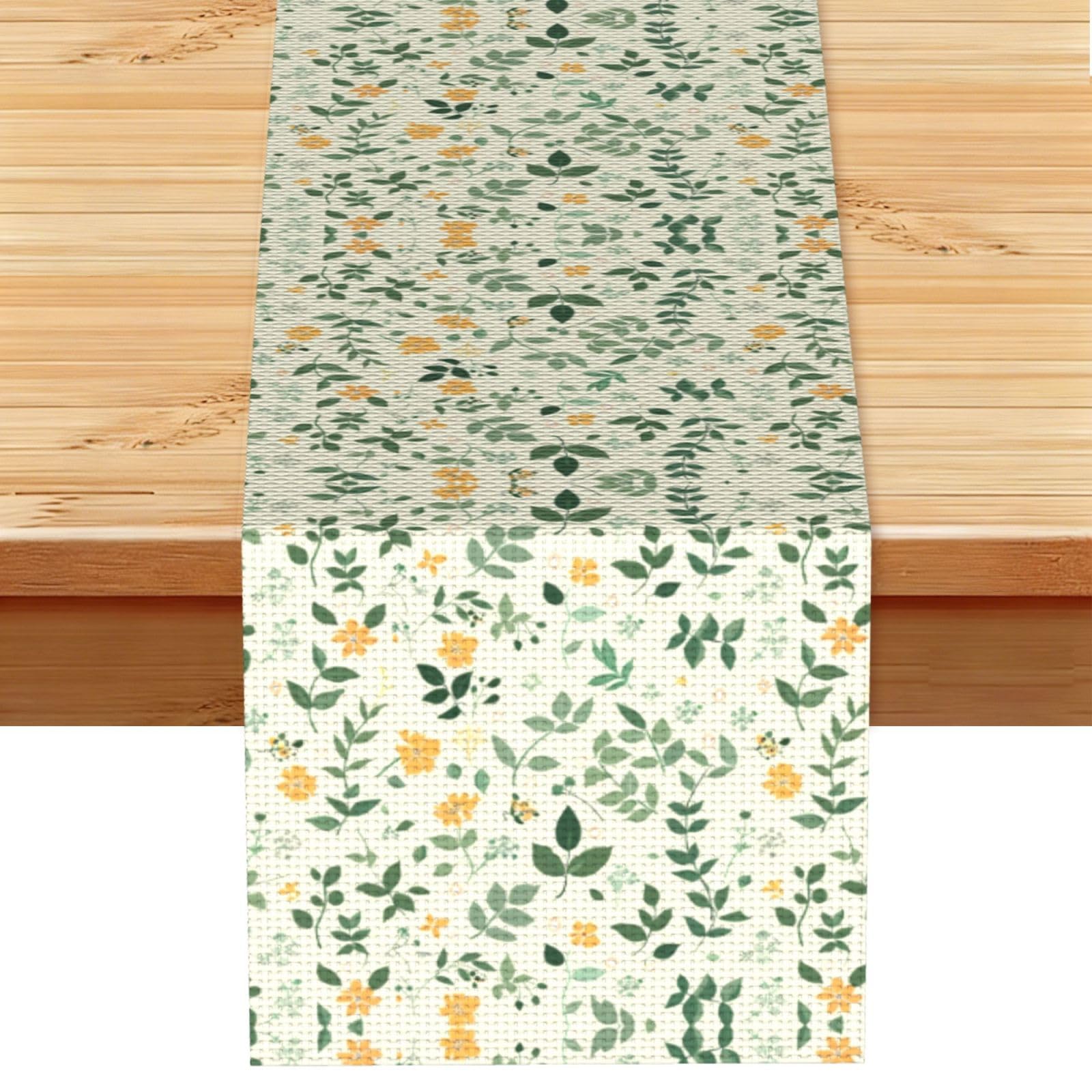 Calm Orange Leafy Florals Printed Table Runner 13 x 72, Wrinkle Resistant Decor for Dining Table Coffee Table Fireplace
