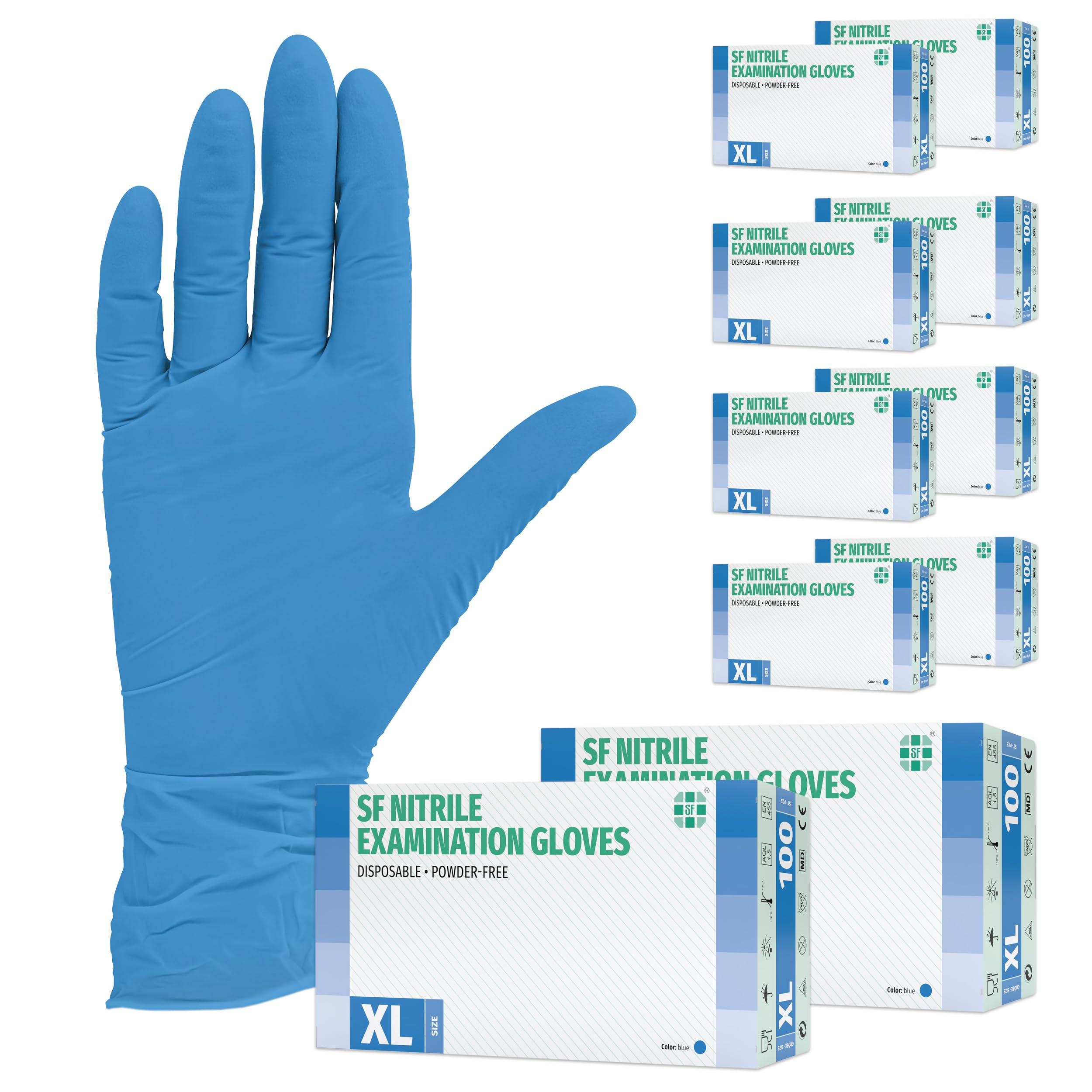 SF Guanti Nitrile XL Blu – 1000 Guanti Monouso Resistenti e Professionali (10×100), Senza Lattice e Senza Polvere