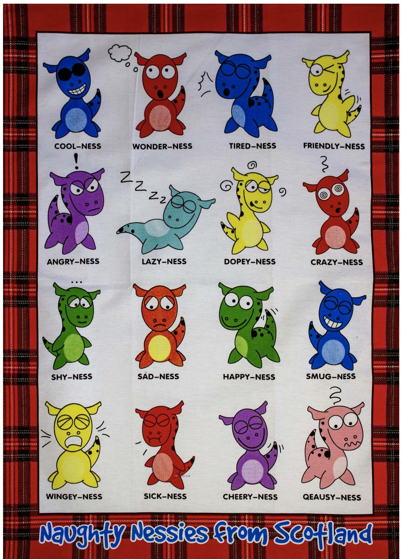 I Luv Ltd Loch Ness Monster Mascots With Scottish Tartan Scottish Tea Towels With Nessie Design, Loch Ness Monster Mascot With Tartan, Novelty Gifts