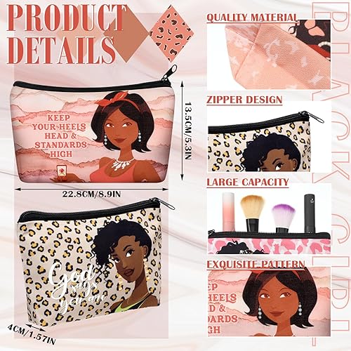 Miniatura 4 de Talltalk 24 bolsas de maquillaje negras afroamericanas para mujer, artículos de tocador, de lona, con cremallera, bolsas de maquillaje, día de San