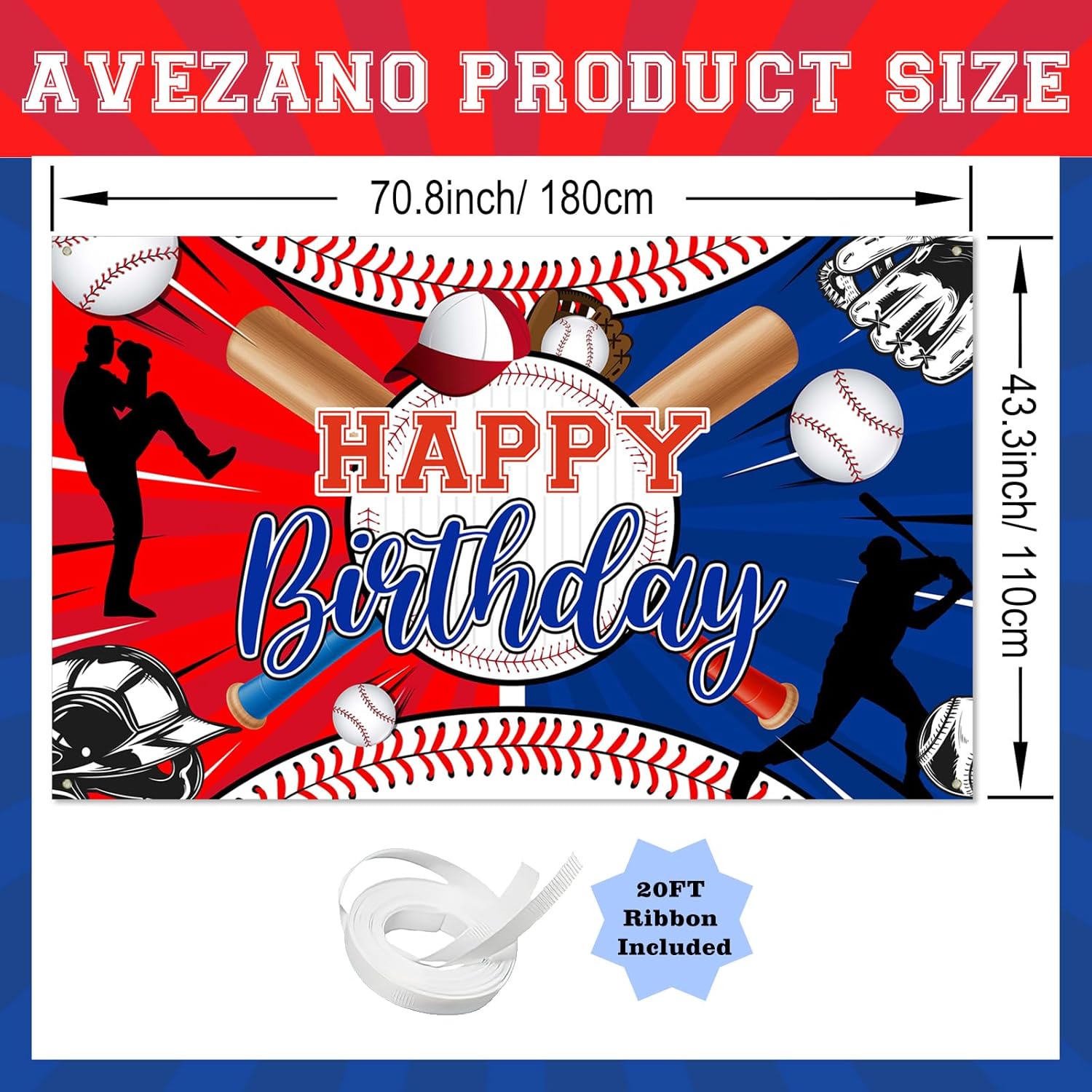 Avezano Baseball Birthday Decorations Baseball Birthday Banner for Boys Teens Sports Party Backdrop 6 x 3.6 ft