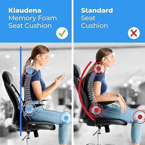 Miniatura 7 de Klaudena Cojín para silla de oficina para aliviar el dolor y la presión del coxis | Cojín de asiento para largas horas sentadas | Soporte de espalda
