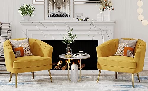 Miniatura 9 de Andeworld Silla de Acento de Terciopelo, Silla Lateral de Sofá Individual Moderna Tapizada, Cómoda Silla de Brazo de Club Tipo Barril para Sala de