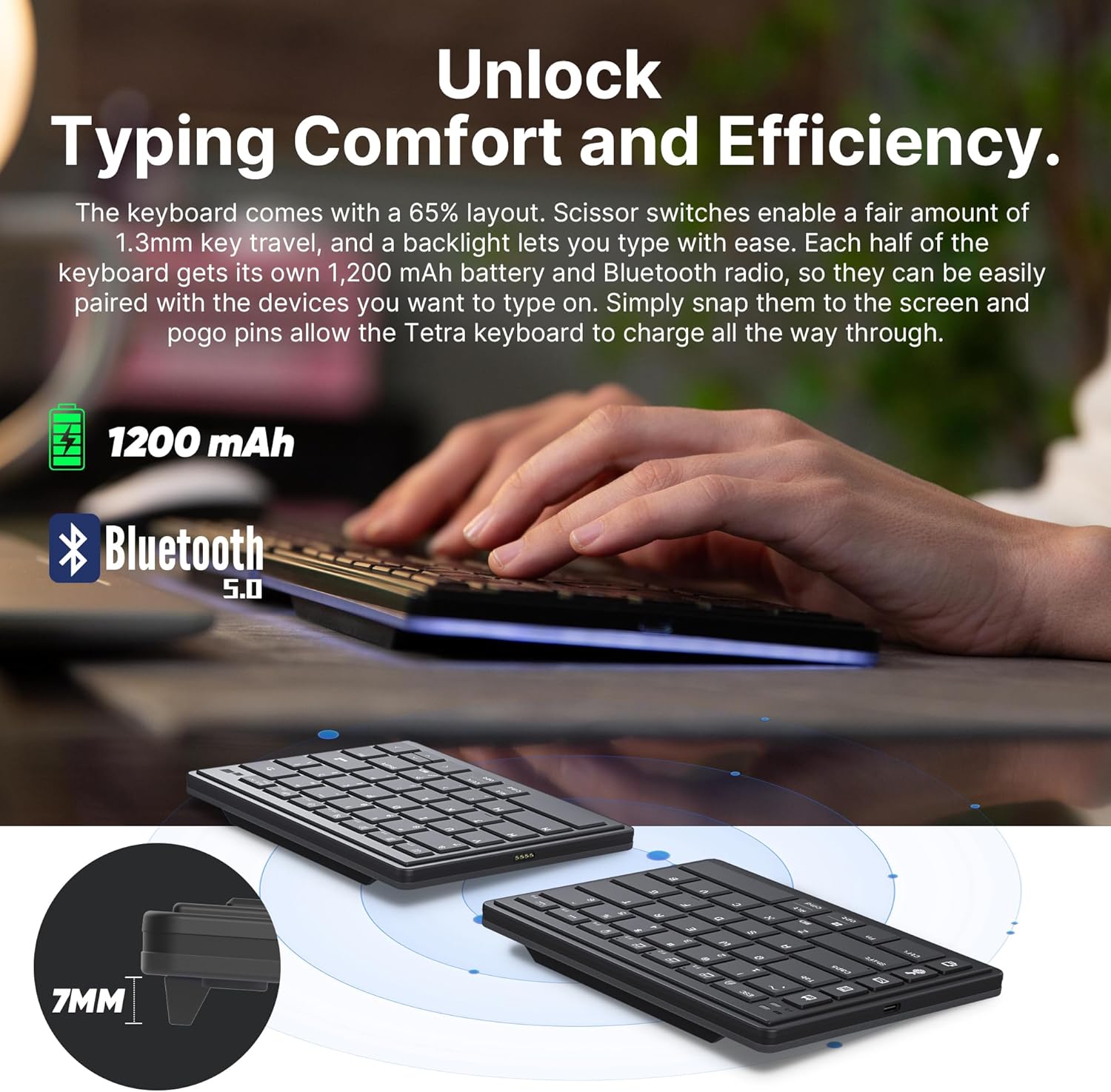 MP Mobile Pixels Tetra Wireless Ergonomic Keyboard, Split Keyboard with 8-inch Central Touchscreen, Modular Magnetic Design Foldable Bluetooth Keyboards, Customizable Shortcuts for Mac & Windows
