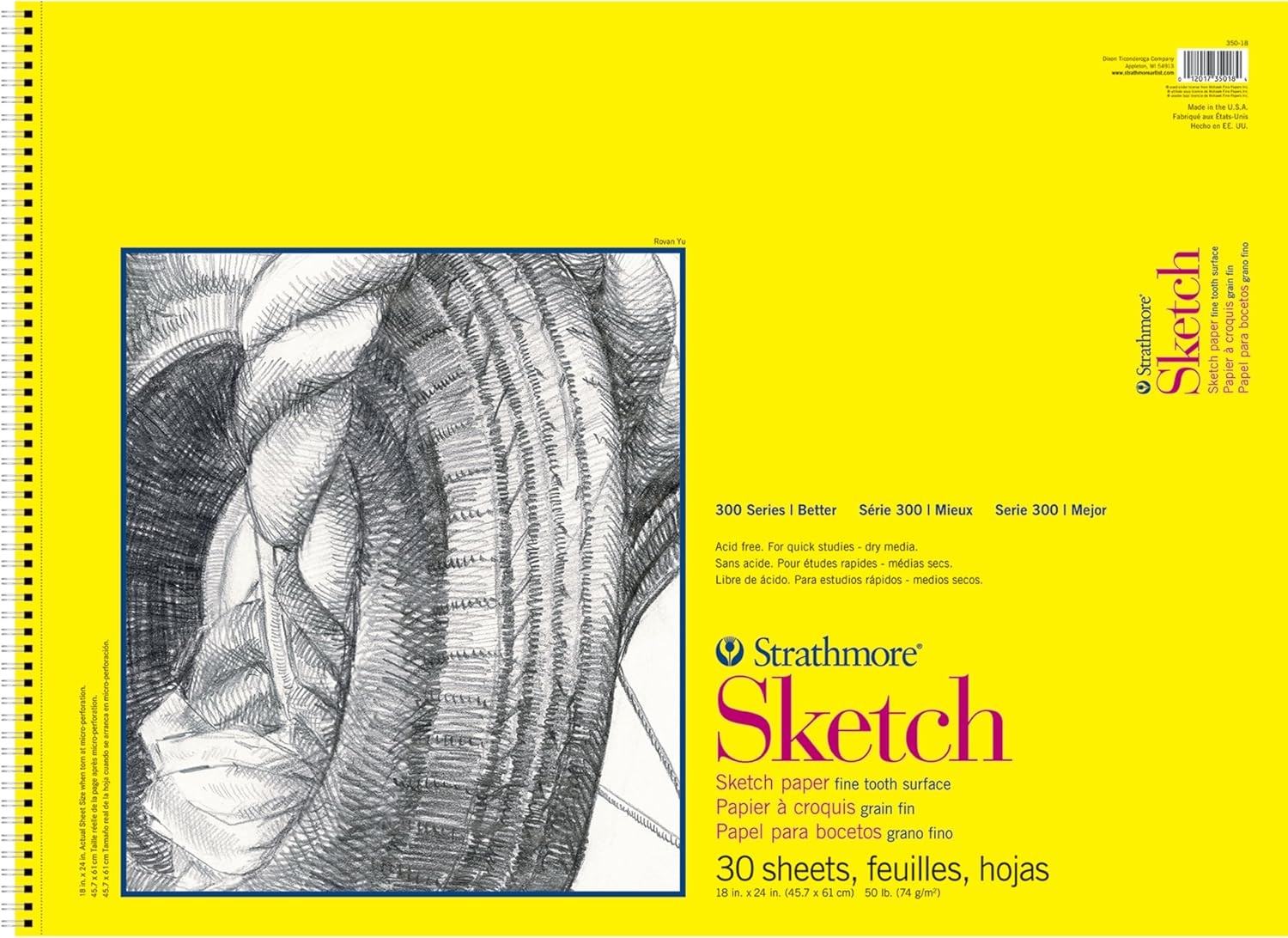 Strathmore 300 Series Sketch Pad 18x24 Inch, 30 Sheets Side Wire Bound - Perfect Artist Sketchbook for Drawing, Illustration & Art Students