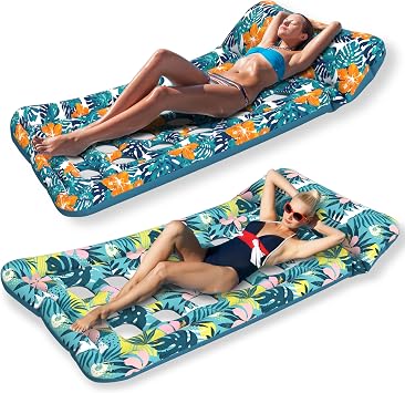 HomeKaren Oversized Pool Floats Lounge 2 Pack 73" X 33", Inflatable Tanning Pool Floaties for Adults, Cooling Pool Raft Lounger Pool Rafts & Inflatable Ride-Ons for Pool Party, Sea, Beach, Lake River