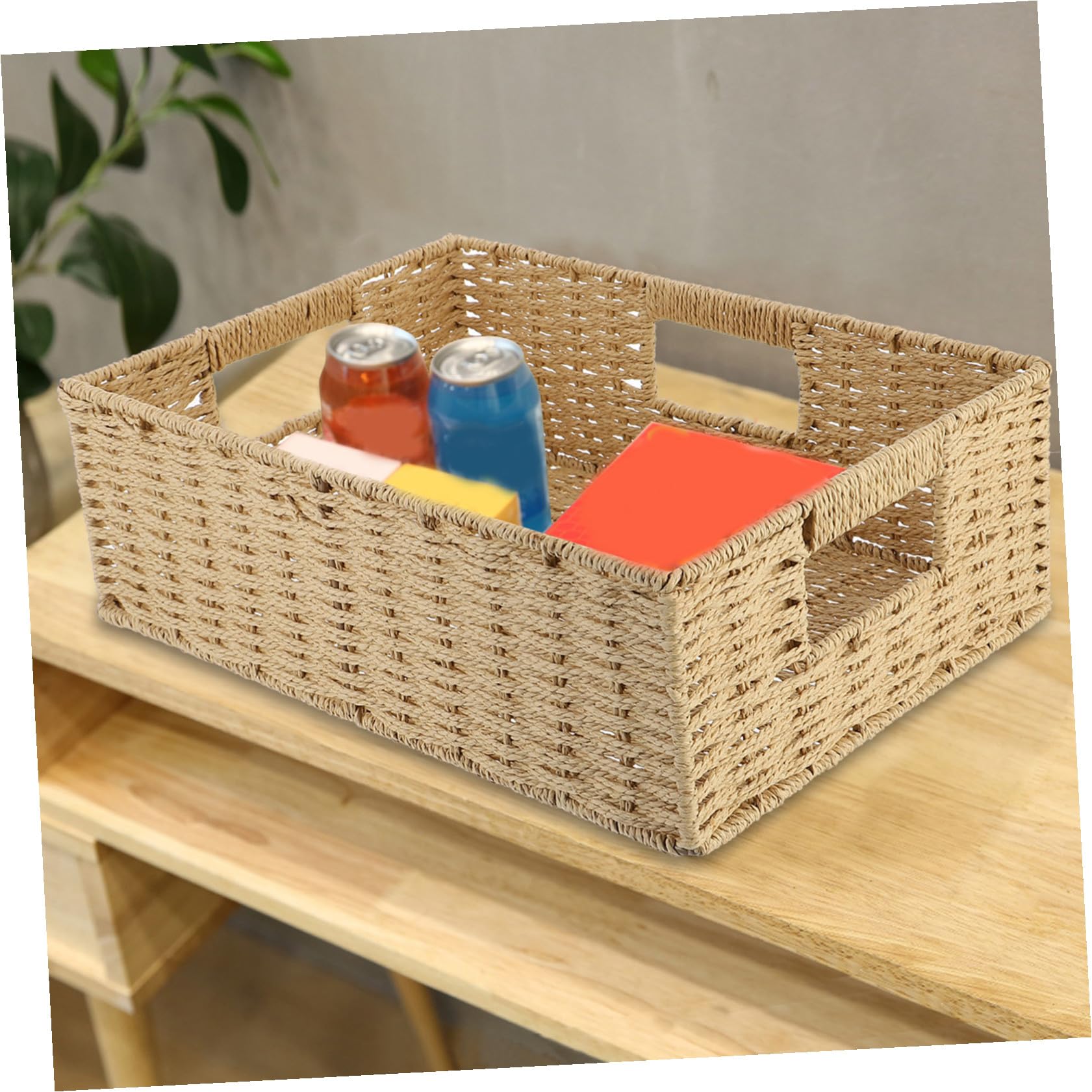 Aufbewahrungskorb aus Rattangeflecht, 1 Stück, Beige | Kleinigkeitenkorb, Handliches Design, für Ordnung im Regal, Natürliche Flechtoptik