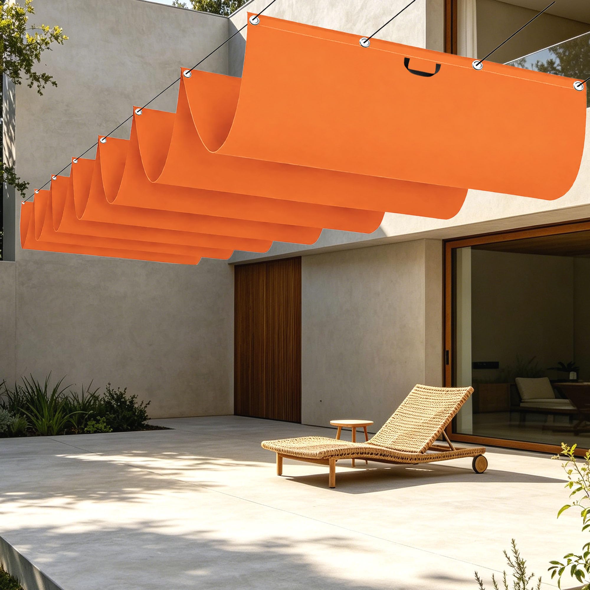 Voile ombrage rétractable vague orange 200x250 contre les rayons UV sur balcon et patio