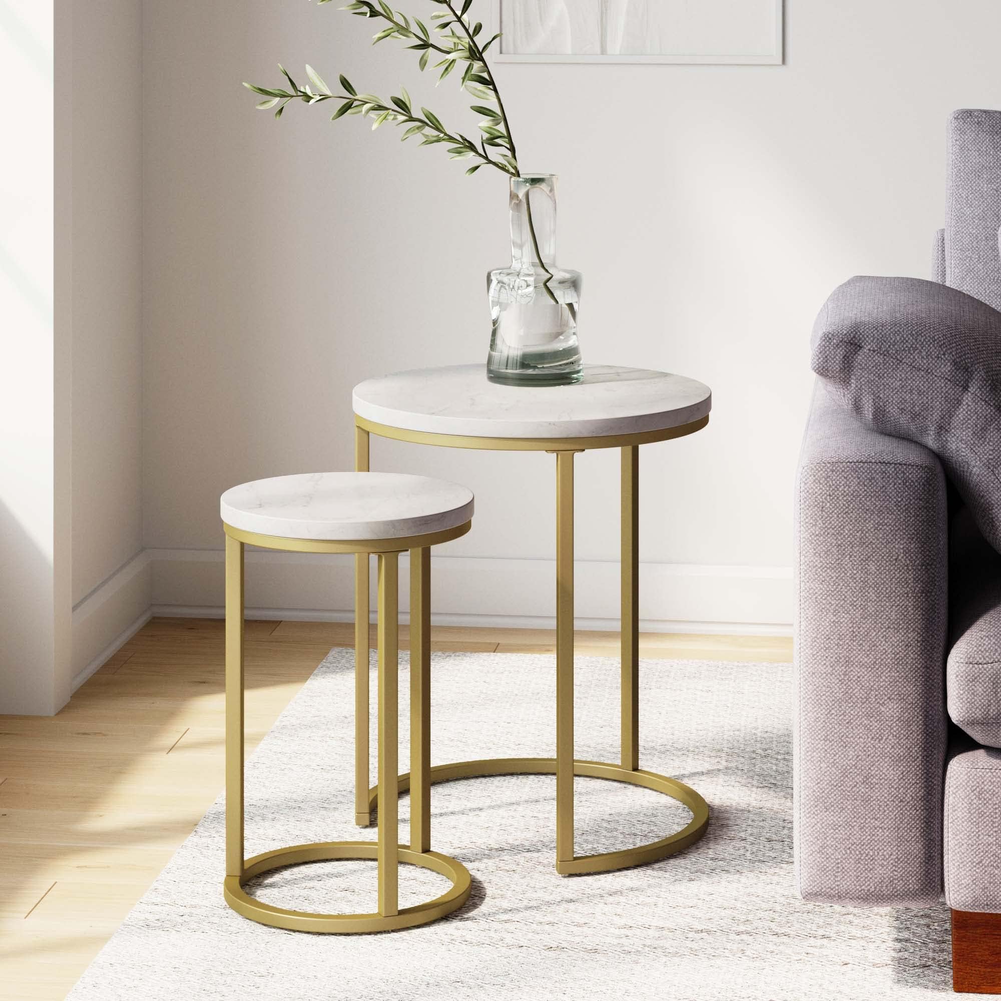 Lula Nesting Round Side Set of 2, Accent End Table with Marble Tabletop