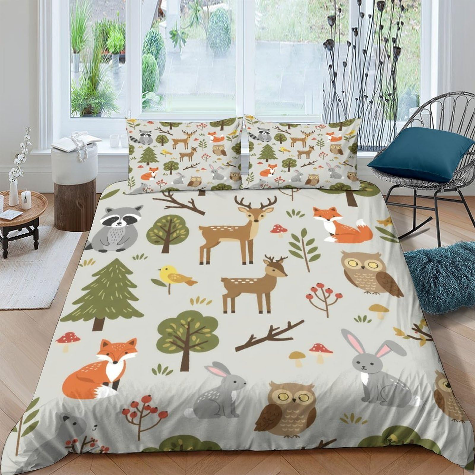 Ctjqhvkz Style-3 3D Printed Forest Animal Fitted Sheet Microfiber Soft Breathable Woodland Bed Sheet For Bedroom Dorm Mattress Decor Single（135X200cm）