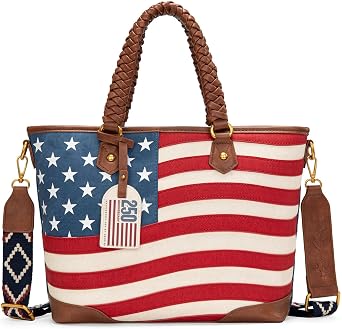 Montana West American Flag Tote Bag for Women Vintage Patriotic Western Shoulder Purse with Braided Top Handles