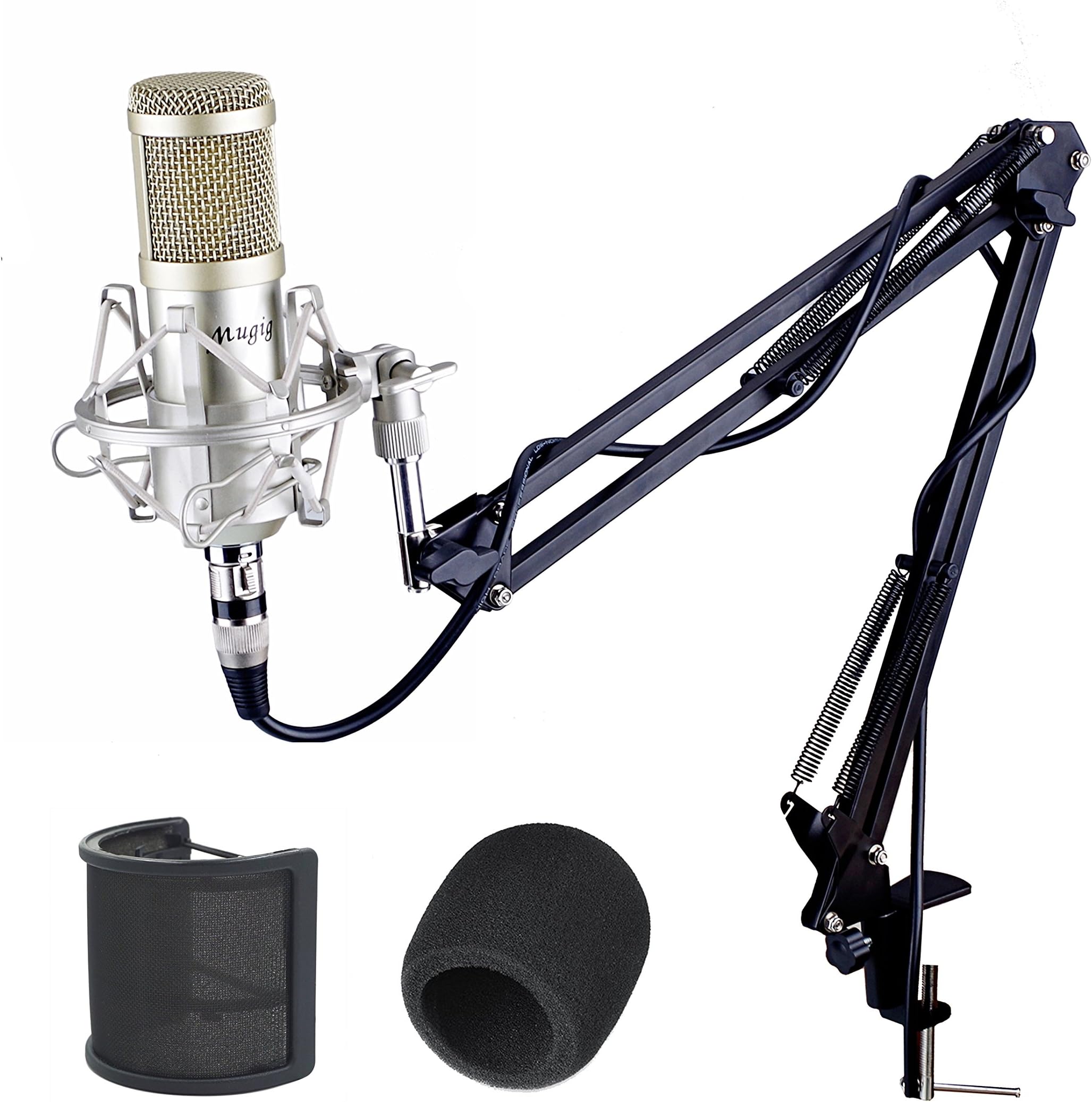 Condenser Microphone, Professional Studio Condenser Mic with Microphone Stand/3.5mm XLR Cable/Shock Mount/Pop Filter for Professional Studio Recording, Broadcasting, Recording, Singing, Games
