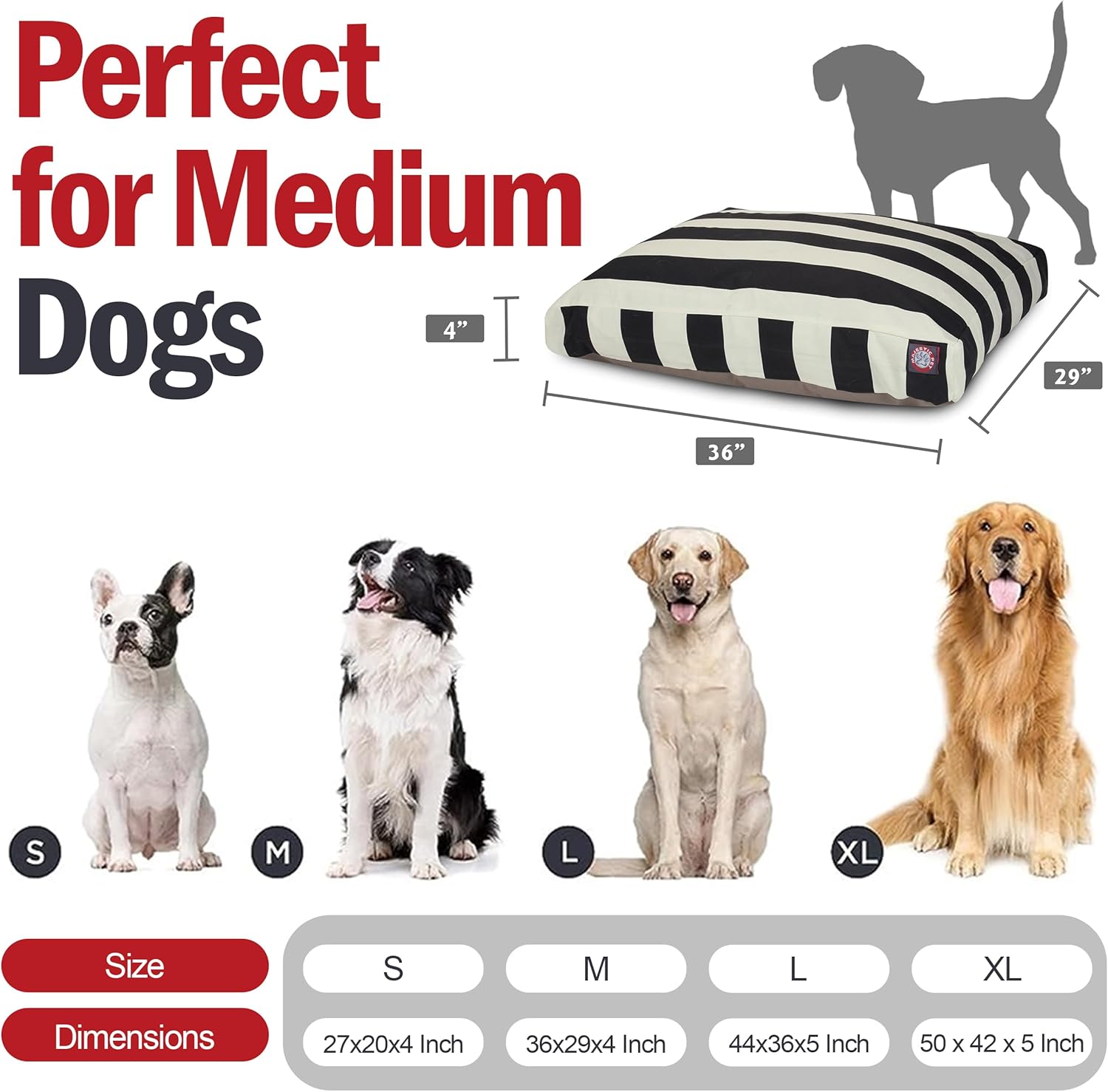 Majestic Pet Stripes Rectangle Medium Dog Bed Washable – Non Slip Comfy Pet Bed – Dog Crate Bed with Removable Washable Cover – Dog Kennel Bed for Sleeping, Polyester Fiber, Medium, Black